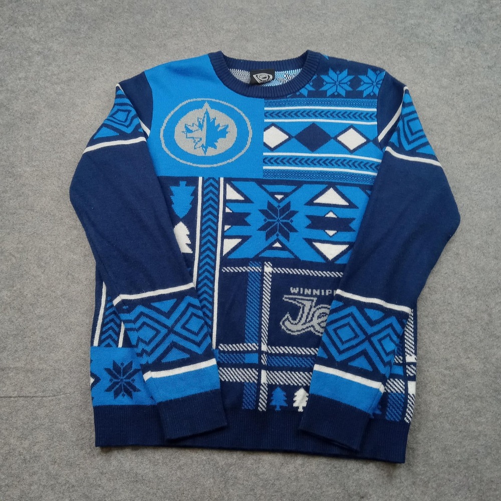 Winnipeg Jets Sweater Mens Medium Blue‎ NHL Hockey Ugly Christmas Holiday Knit